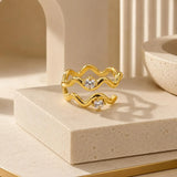 Gold Wave Zirconia Ring