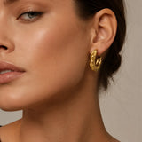 Hammered Texture Gold Hoop Earrings