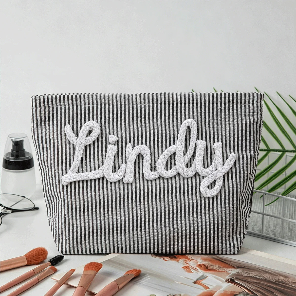 Personalized Seersucker Makeup & Travel Pouch