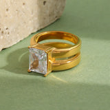 Rectangle Zircon Hollow Chunky Ring