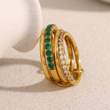 Green Cubic Zirconia Multi-Layer Ring