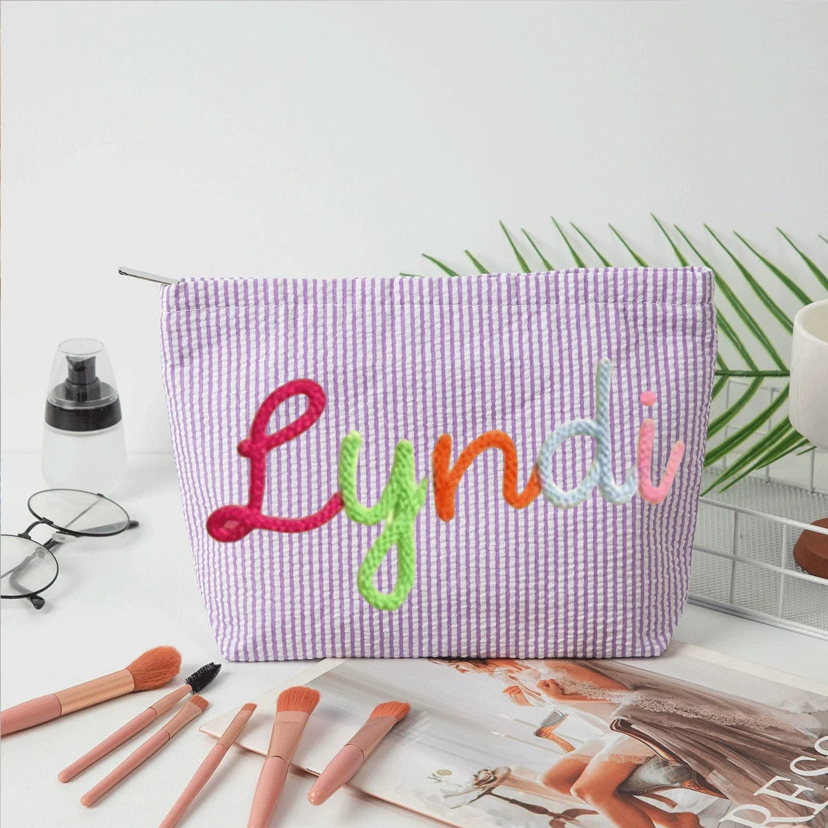 Personalized Seersucker Makeup & Travel Pouch