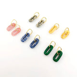 Hollow Green Stone Square Earrings