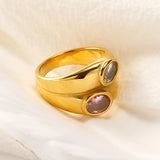Waterproof Wide Double Layer Zircon Ring