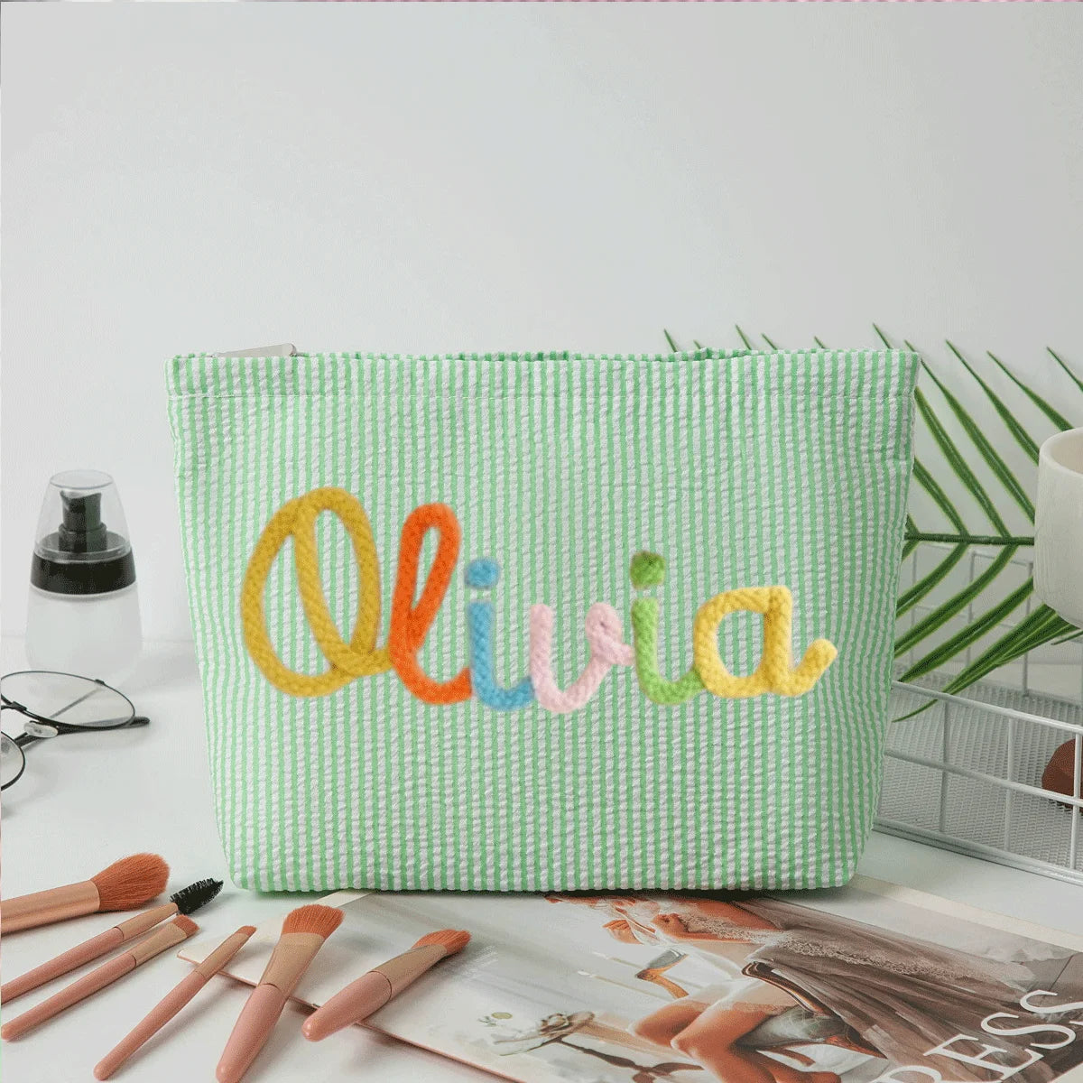 Personalized Seersucker Makeup & Travel Pouch