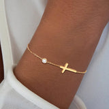 Birthstone CZ Cross Chain Bracelet