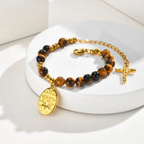 Tiger Eye Rosary Cross Bracelet