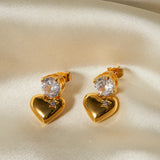 Love Heart PVD Gold Drop Earrings