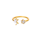 Crescent Moon & Star Adjustable Ring