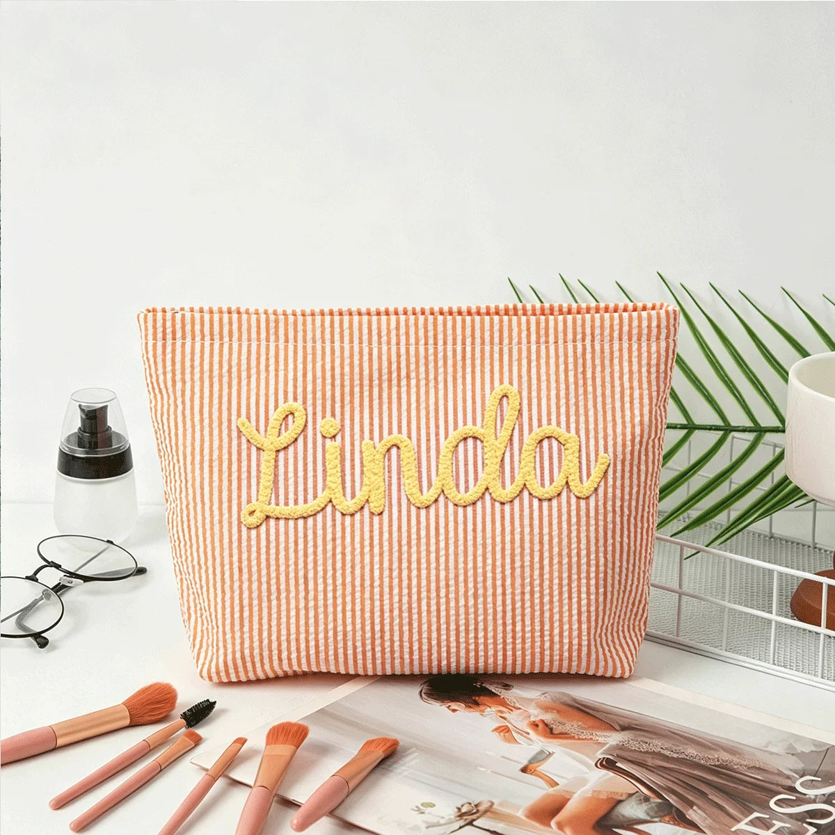 Personalized Seersucker Makeup & Travel Pouch