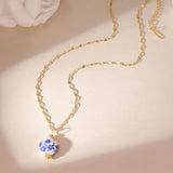 Blue Ceramic Heart Pendant Necklace