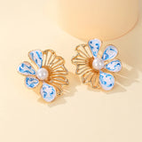 Blue & White Porcelain Heart Bow Studs