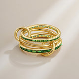 Green Cubic Zirconia Three-Link Ring