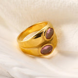 Waterproof Wide Double Layer Zircon Ring