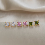 Multicolor Square Zircon Stud Earrings