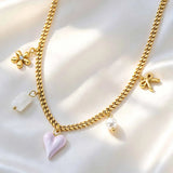 Gold Pink Heart Pendant Necklace