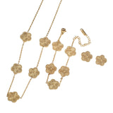 Golden Petal Blossom Jewelry Set — Necklace, Bracelet & Earrings