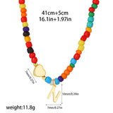 Beaded Initial Heart Pendant Necklace