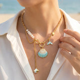 Gold Mermaid Shell Pendant Necklace