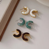Multicolour Resin C-Shape Stud Earrings