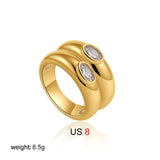 Oval Zircon Double Layer Wide Ring