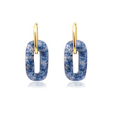 Hollow Green Stone Square Earrings