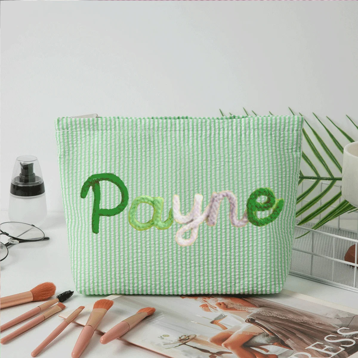 Personalized Seersucker Makeup & Travel Pouch