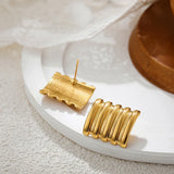 Wide Square Striped Texture Stud Earrings