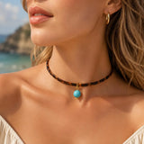 Turquoise Leopard Leather Choker