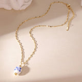 Blue Ceramic Heart Pendant Necklace