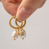 Freshwater Pearl & Star Hoop Earrings
