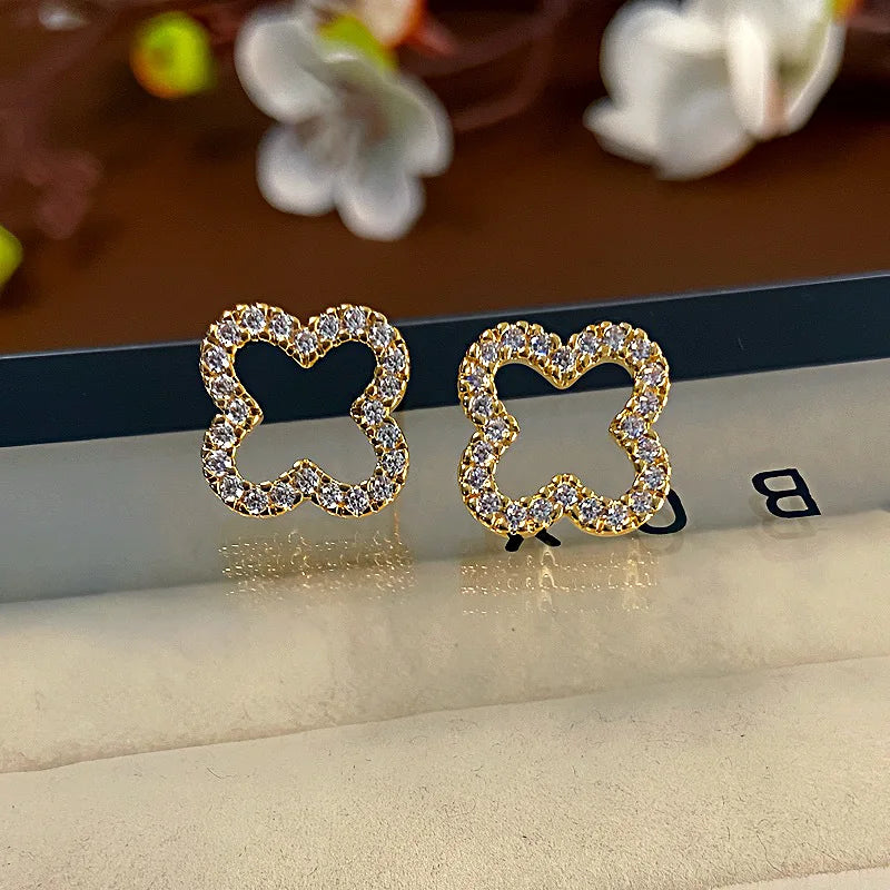 New Simple Hollow Four Leaf Clover Earrings