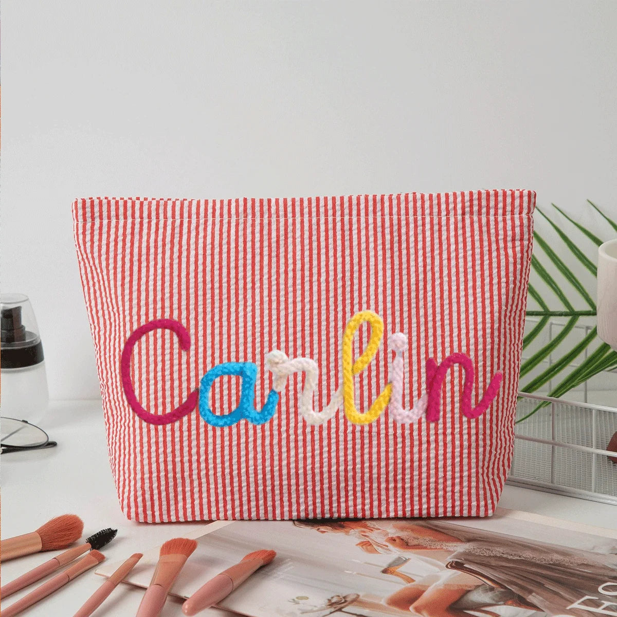 Personalized Seersucker Makeup & Travel Pouch
