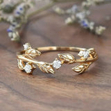 Zirconia Leaf Branch Ring