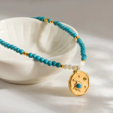 Boho Turquoise & Sun Pendant Necklace