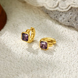 Purple & Green Square CZ Gold Hoops