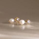 Zircon & Pearl Pendant Earrings