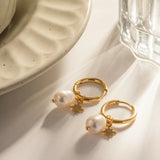 Freshwater Pearl & Star Hoop Earrings
