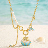 Gold Mermaid Shell Pendant Necklace