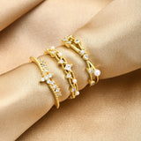Gold Zircon & Pearl Ring Set (3-Piece)