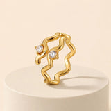 Gold Wave Zirconia Ring