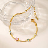 Pink Heart Herringbone Chain Bracelet