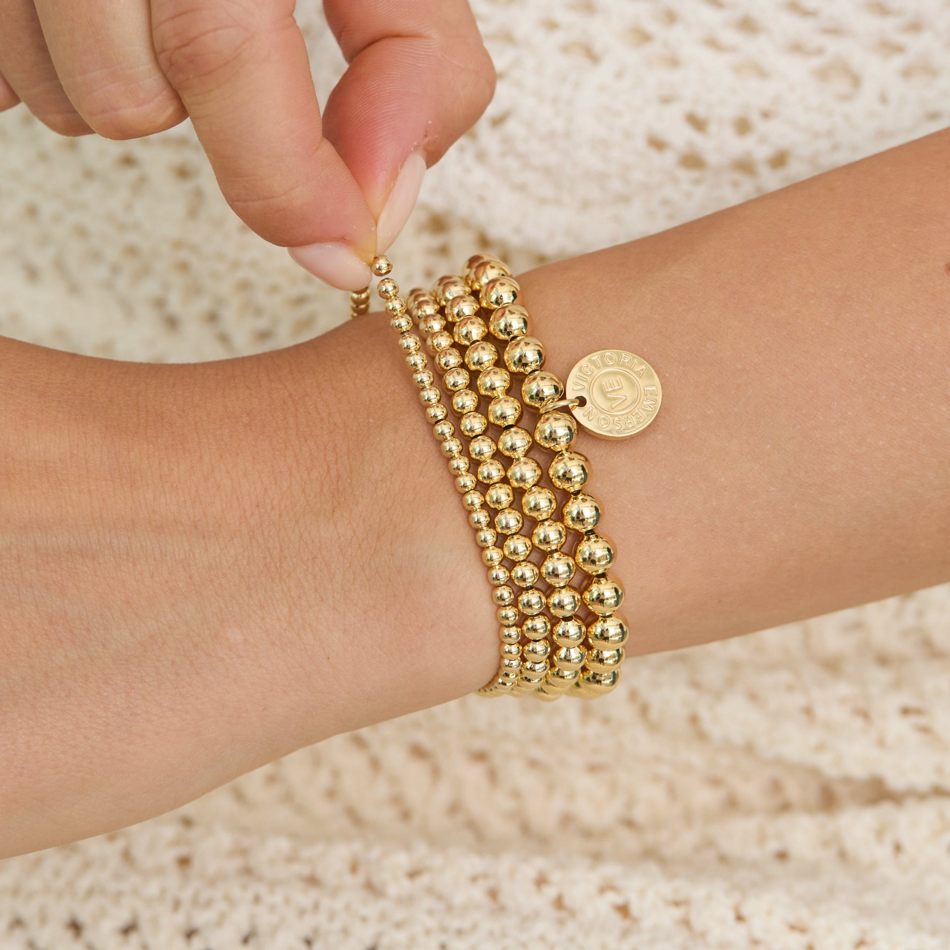 14K Gold Beaded Sphere Bracelet Stackable Set – Victoria Emerson