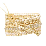 Gold and Natural Square Cut Crystals Five Wrap Bracelet