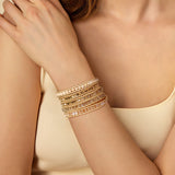 Gold and Natural Square Cut Crystals Five Wrap Bracelet