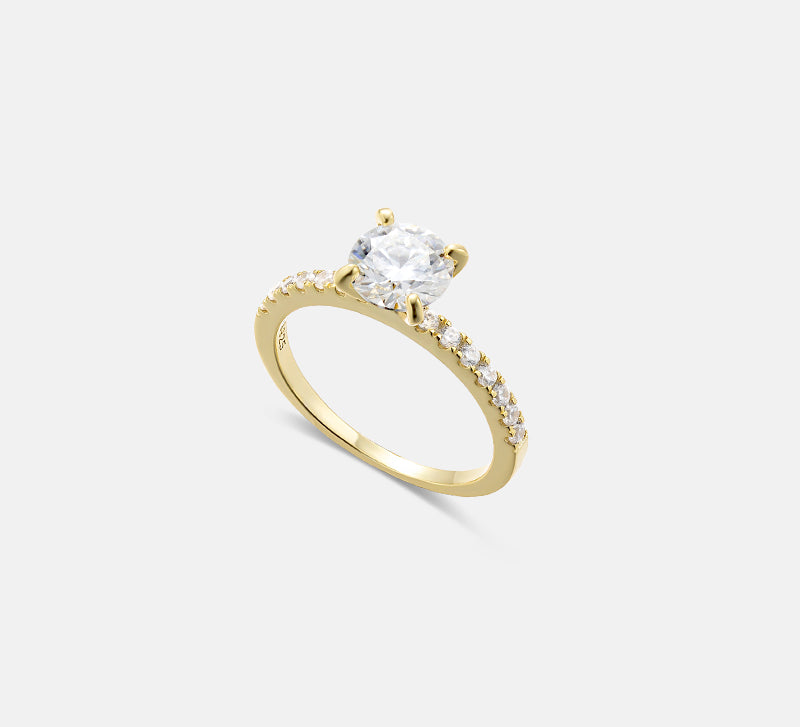 Alicia Moissanite Gold Vermeil Ring with Pavé Band