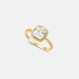 Monica Cushion Cut Moissanite Gold Vermeil Ring with Halo