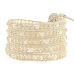 Crystal On White-Ivory Leather Wrap Bracelet